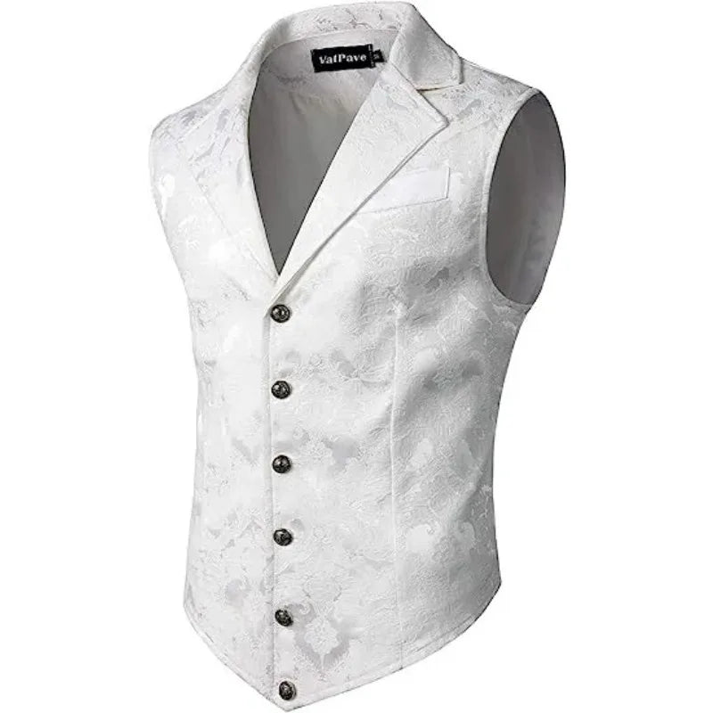 Men Suit Vests Steampunk Gothic Printed Turn Down Collar Waistcoat Male Slim Sleeveless Stage Party Casual Vests