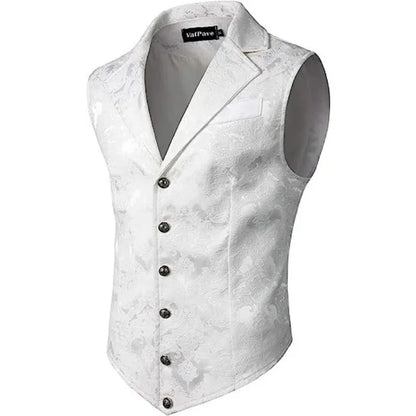 Men Suit Vests Steampunk Gothic Printed Turn Down Collar Waistcoat Male Slim Sleeveless Stage Party Casual Vests