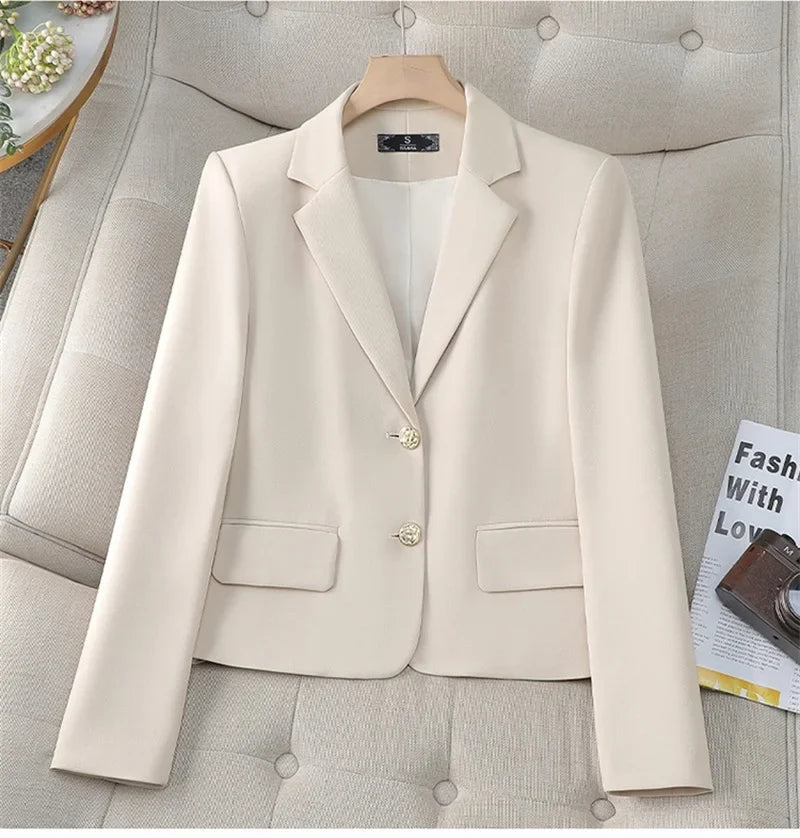 Spring Autumn Fashion Short Women Blazers Elegant Female Suits Jacket Tops Casual Solid Long Sleeve Office Lady Blazer Coat 4XL