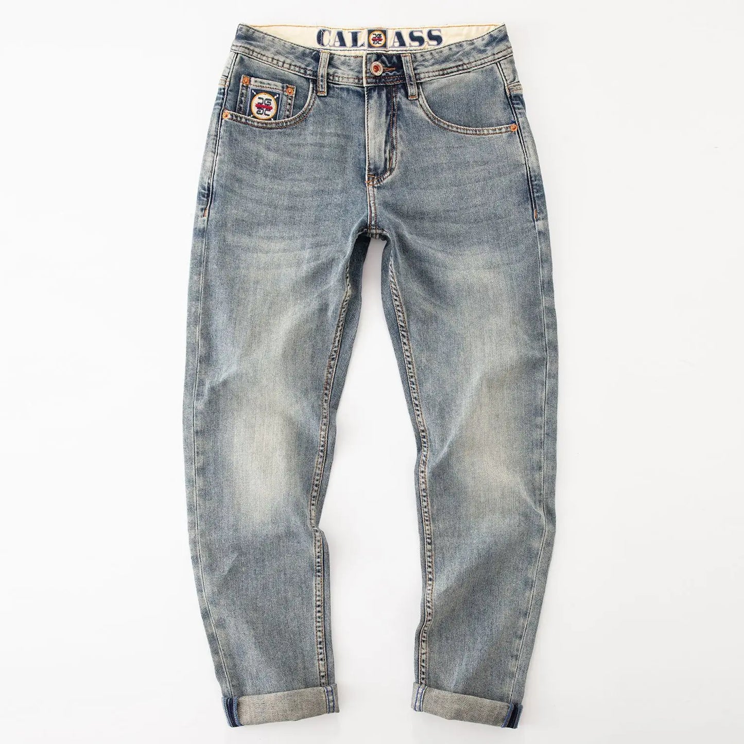 New Washed Light Blue Polished Cargo Jeans Men's Summer American Trendy Brand Small Straight Retro Casual Youth Trousers
