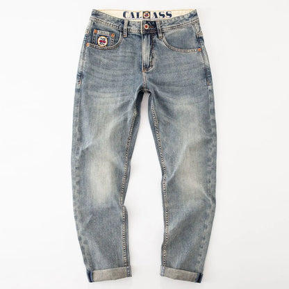 New Washed Light Blue Polished Cargo Jeans Men's Summer American Trendy Brand Small Straight Retro Casual Youth Trousers