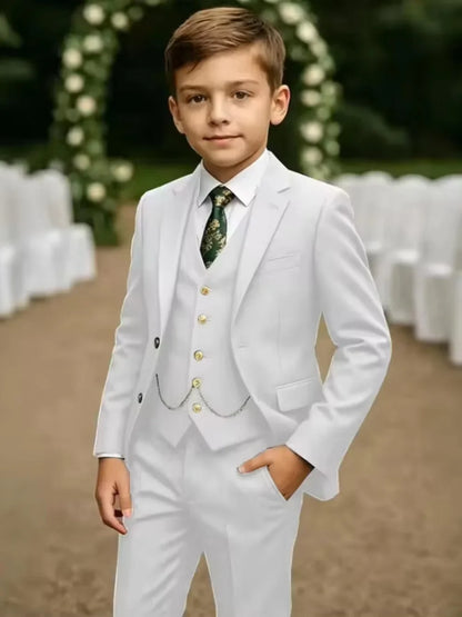 Notched Lapel Boys Slim Fit Suits 3 Pieces For Stage Performance Elegant Handsome Kids Suit Set Wedding Guest Tuxedo 2-20T