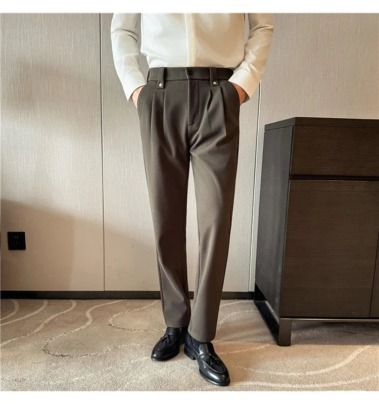 Autumn Winter Thicken Elastic Waist Casual Warm Pants Men High Quality Fashion Slim Social Party Dress Trousers Men's Clothing