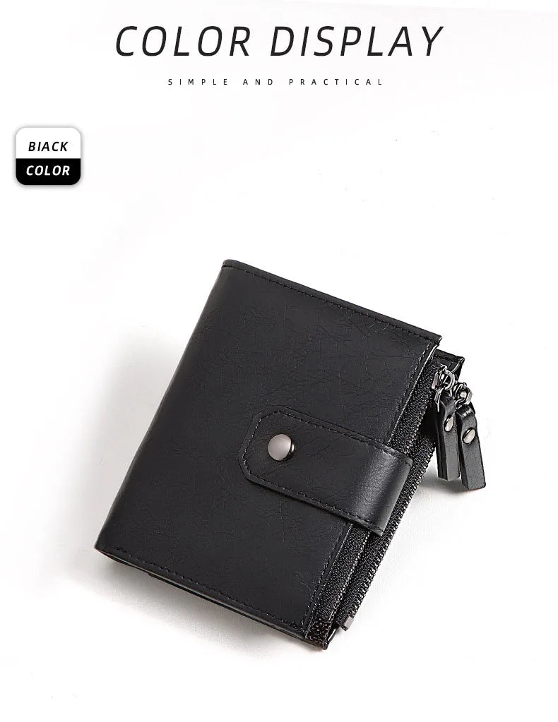 2024 new Men's Coin Purse Wallet RFID Blocking Zipper vintage PU leather Wallet Credit Card Holder Money Bag Wallet man