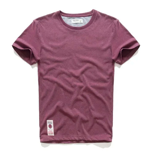 Men's T-Shirt Summer Cotton Solid T-Shirt Men's Short Sleeve Tee Fancy Yarns High Quality Classical Tops T Shirts Color Wine Blu