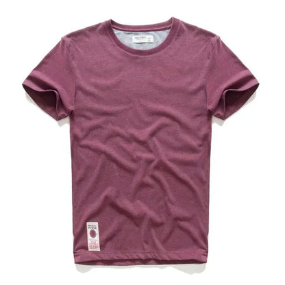 Men's T-Shirt Summer Cotton Solid T-Shirt Men's Short Sleeve Tee Fancy Yarns High Quality Classical Tops T Shirts Color Wine Blu