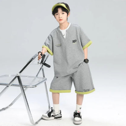 Sporty Korean Children's Clothes 2025 Boys Sets Tracksuit for Boy Top Shirts Tops Home Clothing 10 14 Years Kids Summer Set Suit