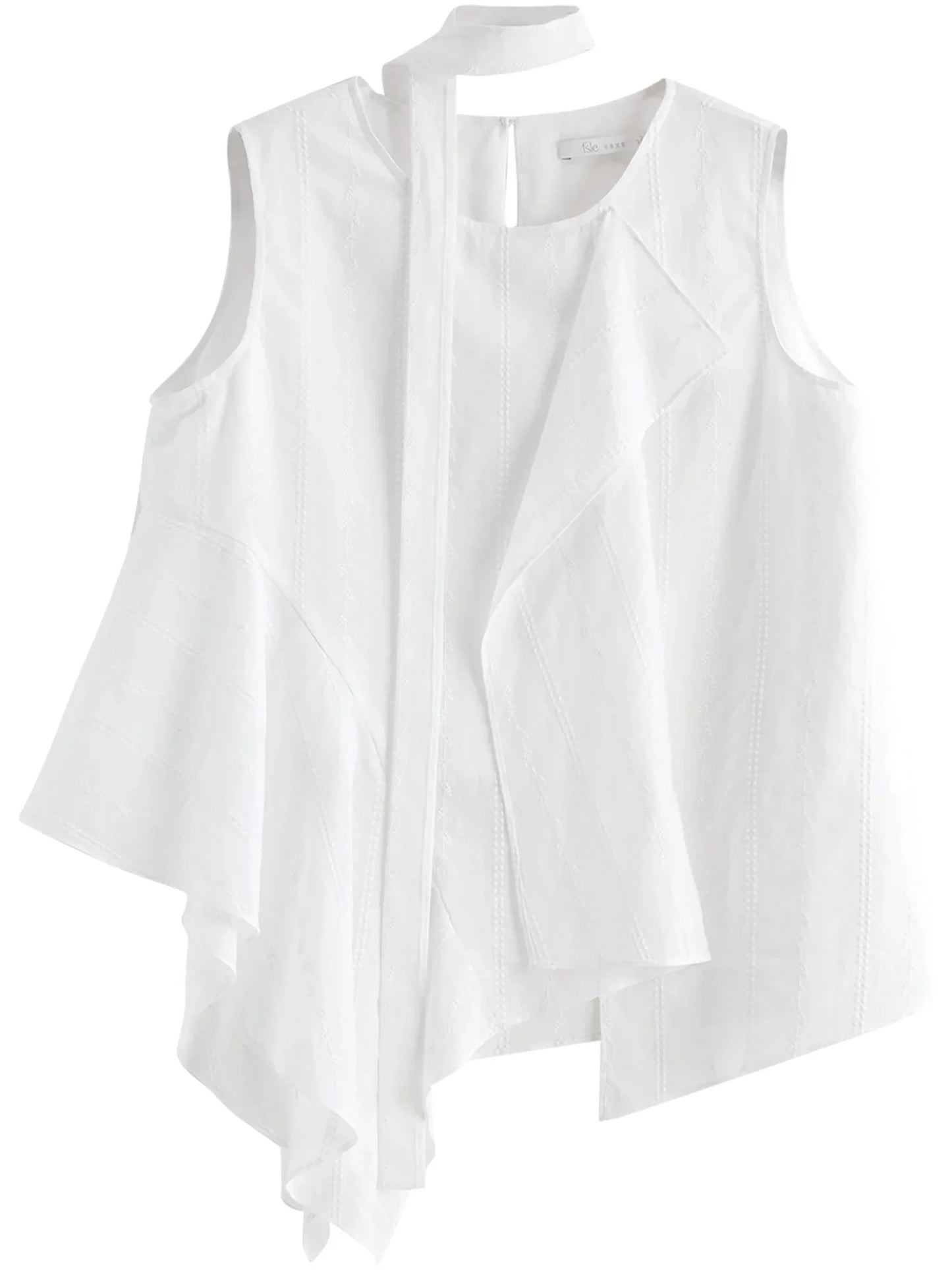 2026 Summer Women Asymmetrical Cut-out Tie-Neck Sleeveless Blouse Round Neck Top Soft Elegant Daily Layering Essential