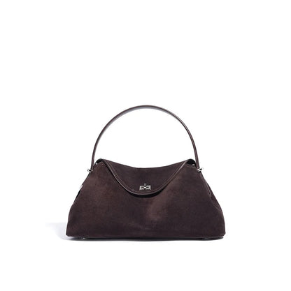 2026 Autumn Winter All-match Bowling Tote All-match Matte Suede Cowhide Leather Women Shoulder Bag Coffee Purple Noble Handbag