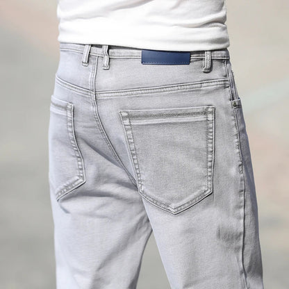 2026 Summer Brand New Men's Straight Loose Thin Jeans Simple Casual Clothing Lightweight Cotton Stretch Light Grey Jeans