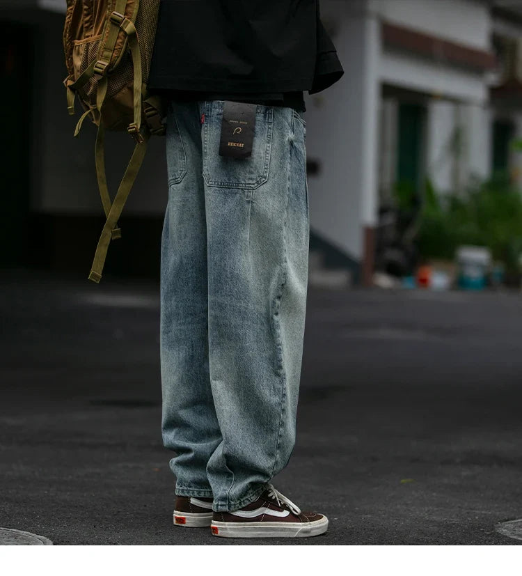American Vintage High Quality Denim Cargo Pants Men Clothing Streetwear Loose Skate Jeans Harajuku Casual Harem Trousers Male