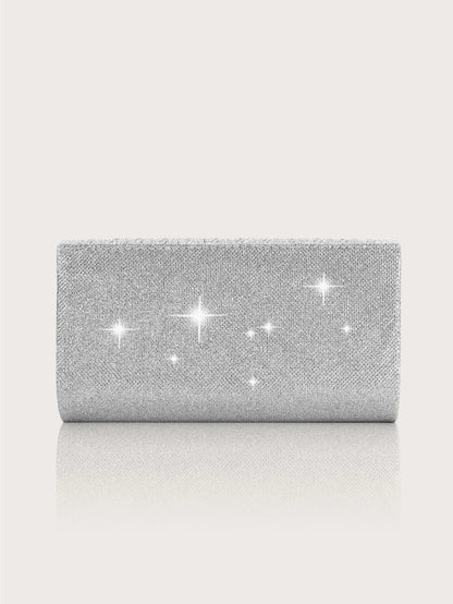 Elegant and Lightweight Pleated Metal Strip Flap Party Women's Clutch, Exquisite and Charming Women's Business Bag, Shiny Metal Strip Flap Women's Evening Bag and Fashionable Small Square Bag, Complete with a Gorgeous Rhinest