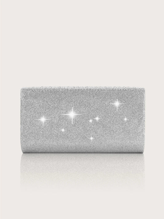 Elegant and Lightweight Pleated Metal Strip Flap Party Women's Clutch, Exquisite and Charming Women's Business Bag, Shiny Metal Strip Flap Women's Evening Bag and Fashionable Small Square Bag, Complete with a Gorgeous Rhinest