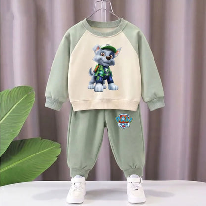 2026 New Paw Patrol Kids Raglan Sweatshirt 2‑Piece Set, Color Block Cartoon Tracksuit for Boys Girls Spring Autumn