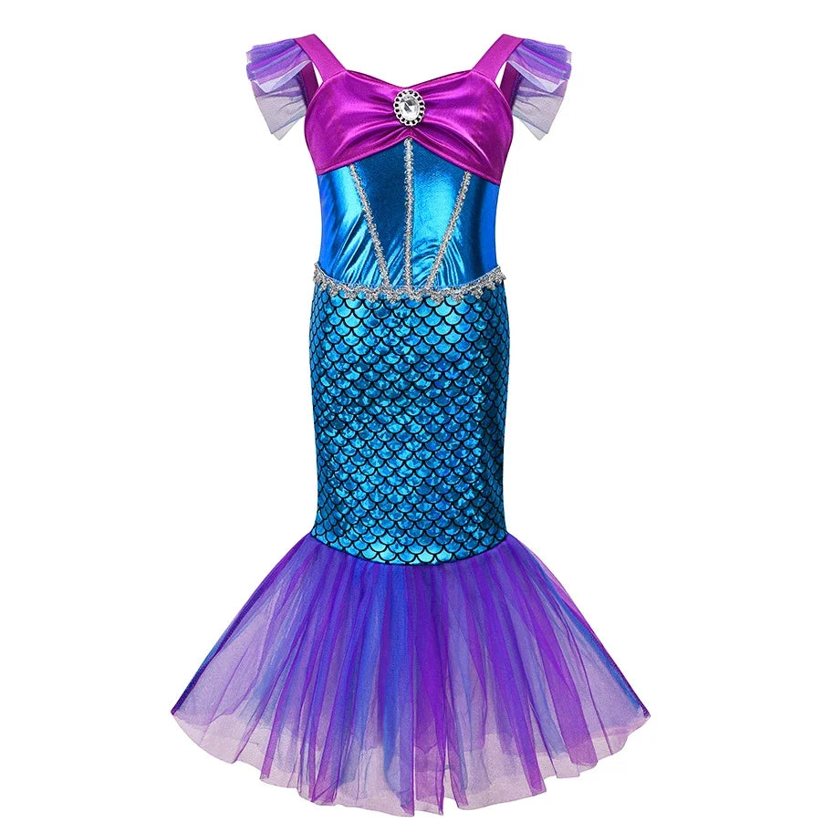 Mermaid Dress for Girl Charm Princess Cosplay Sequin Bling Costume for Kids Girl Fish Beauty Birthday Party Halloween Clothing