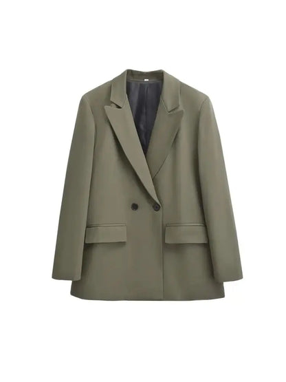 Women's Double Breasted Office Wear Blazer Coat, Long Sleeve, Flap Pockets, Female Outerwear, Chic Tops, Fashion