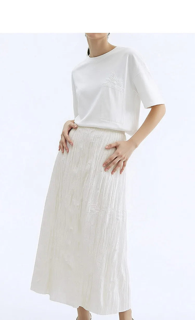 Pleated Women's Skirt 2026 Summer New Elastic Waist Flowy A-Line Midi Skirt Casual Versatile Women's Clothing 12622123