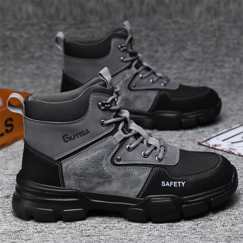 New Fashion 2026 High Top Safety Work Shoes Men Sneakers Steel Toe Cap Anti-puncture Indestructible Construction Site Boots