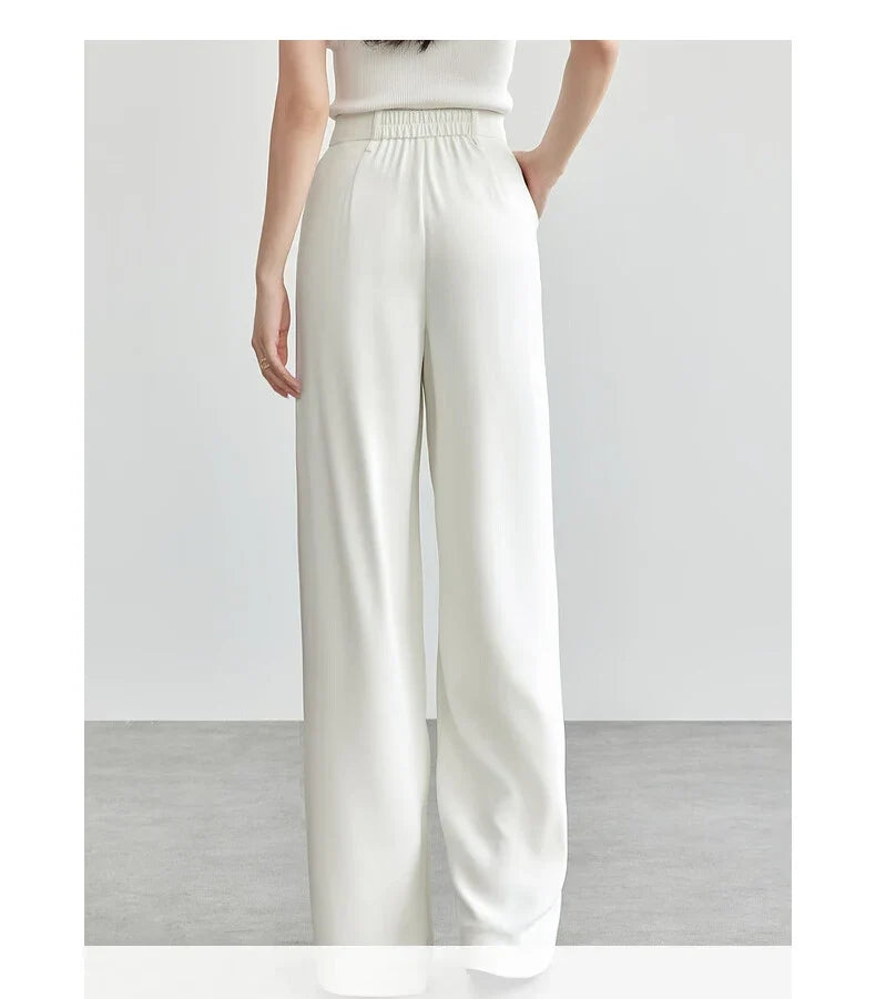 Women's Tailored Trousers Formal Solid High-waist Folds Twill Workwear Pockets Full-length Pants 2026 Spring 151K57704