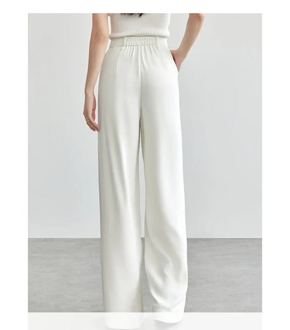 Women's Tailored Trousers Formal Solid High-waist Folds Twill Workwear Pockets Full-length Pants 2026 Spring 151K57704