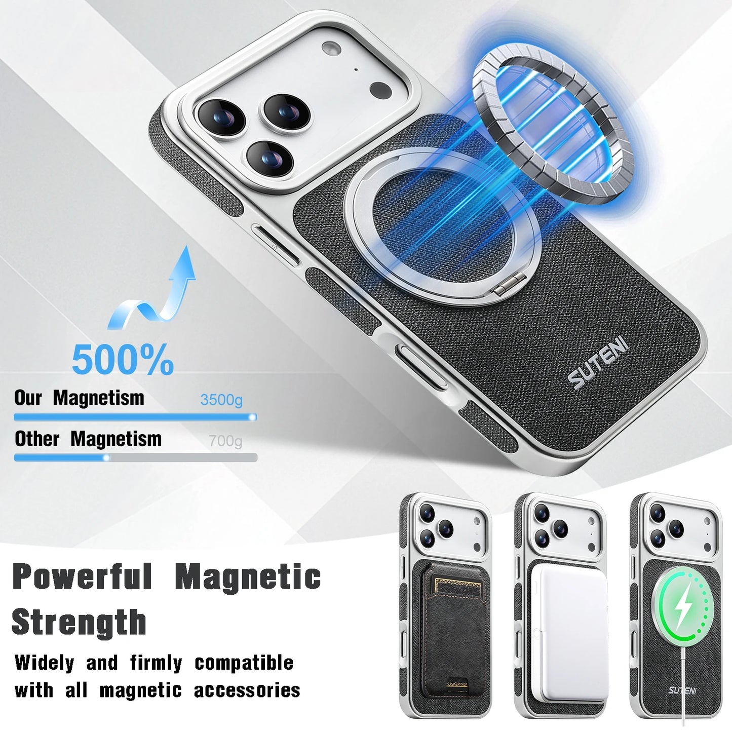 Faux Leather Magnet Wireless Charging Phone Case 360° Rotating Stand Ring Buckle Frosted Feel For iPhone 17 Pro Max 16 15