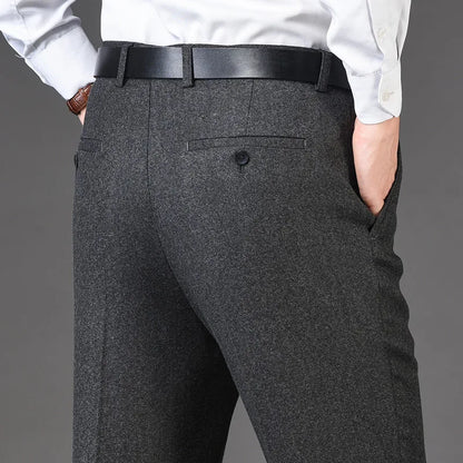 Cashmere Suit Pant For Men Loose Striped Hight Waist Wool Trousers Classic Straight Formal Mens Dress Pants Business Size 42 44