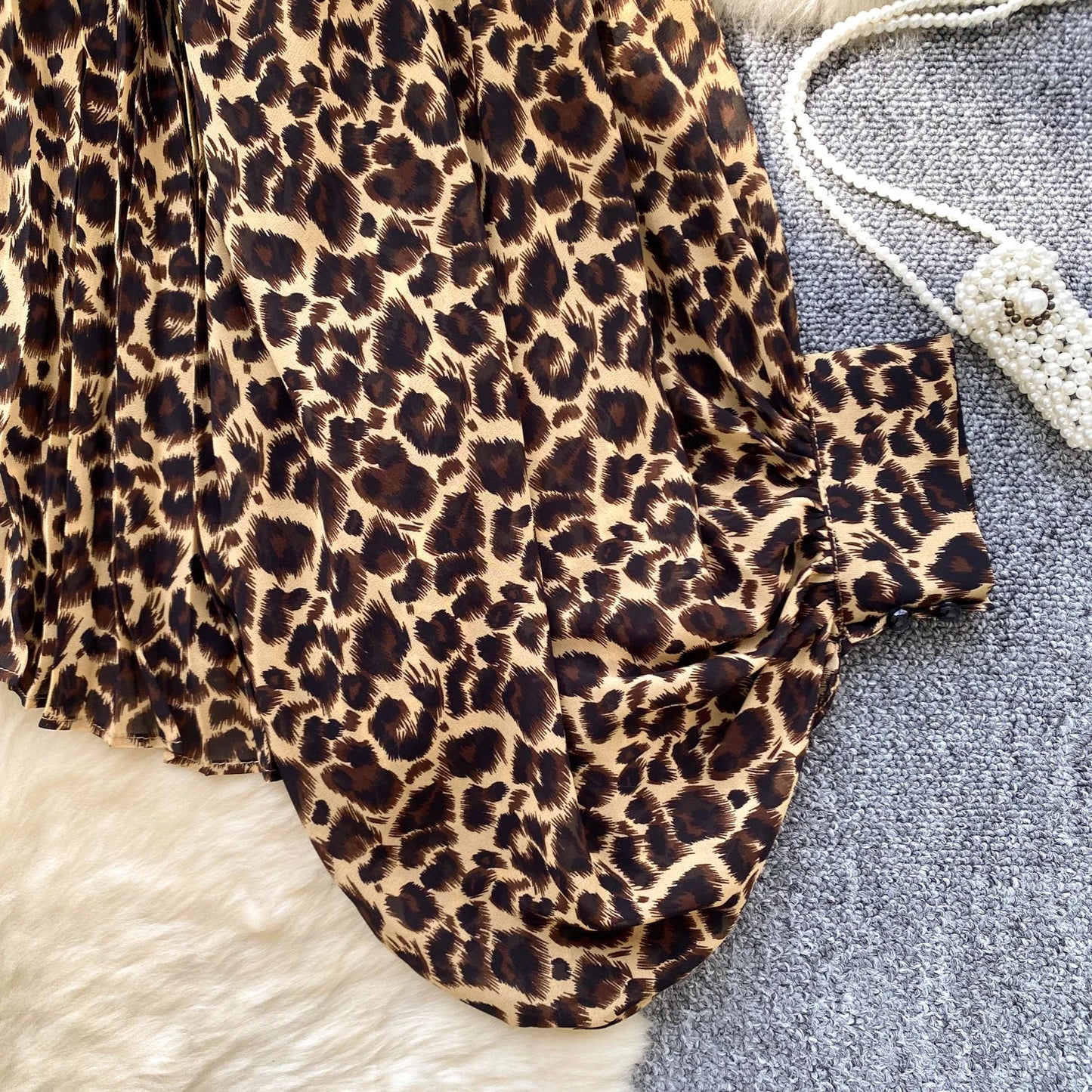 Autumn Leopard Print Blouse Women Bow Neck Long Sleeves Loose Top Korean Style Ins Polka Dot Chiffon Shirt 2025