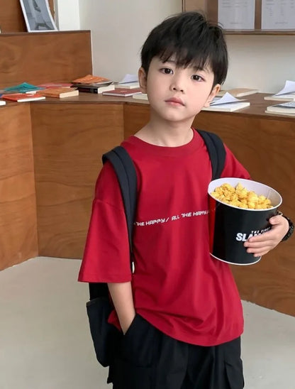 2026 New Boys' Summer 100% Cotton T-Shirt Loose Fit Short Sleeve Baby Top for Kids Stylish Trendy Kids' Clothing