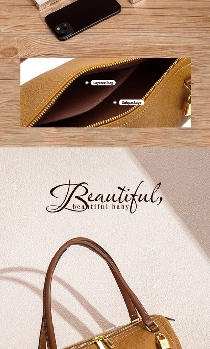 Autumn/Winter New Collection Simple Large Capacity Brown Shoulder Bag Texture Handbag Fashionable Women's Boston Bag