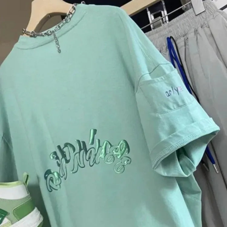 New Boys' Short Sleeve T-Shirt 100% Cotton Summer Loose Fit Kids Large Size Handsome Trendy Tops