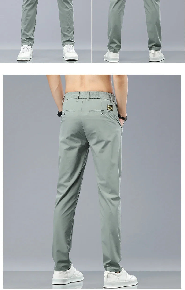 Ice Silk Cool Summer Casual Pants for Men Slim Fashion Stretch Business Korean Trousers Brand Clothing Luxury Men's Pants