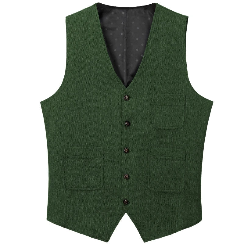 Men Vest Green Herringbone Solid Single Button Waistcoat For Birthday Wedding Business Banquet Work Daily Casual Men Suit Vest