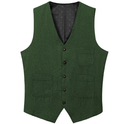 Men Vest Green Herringbone Solid Single Button Waistcoat For Birthday Wedding Business Banquet Work Daily Casual Men Suit Vest