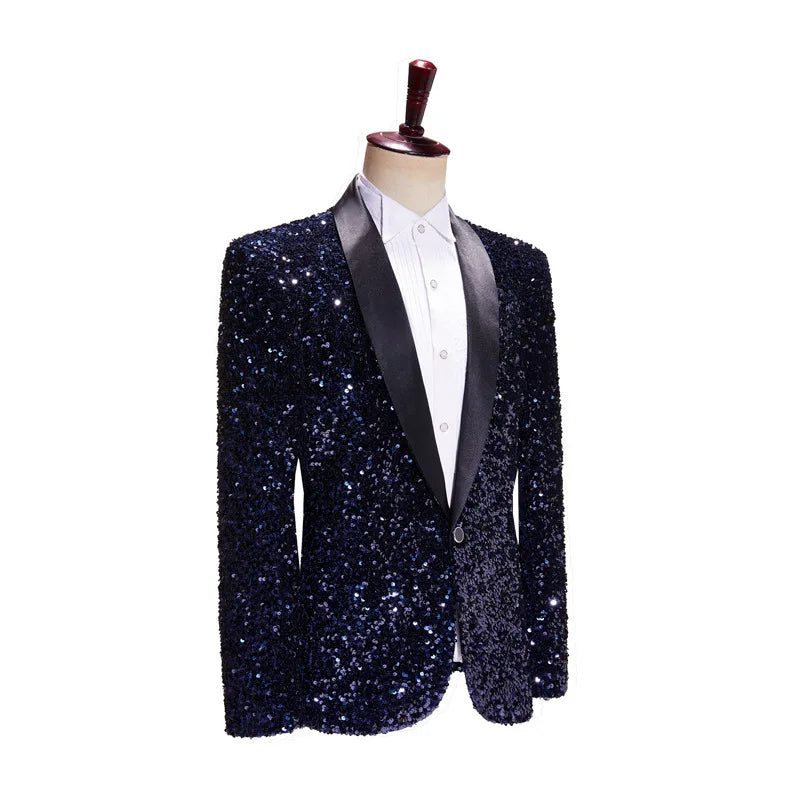 Shimmering Green Sequinned Blazer, Dazzling and Eye-catching, European Sizing, Men's Wedding Party Stage Dazzling Formal Wear