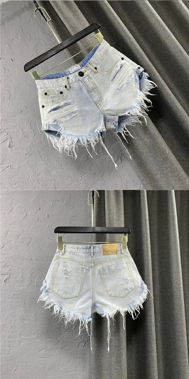 Sexy Low-waisted Denim Shorts 2026 New Summer Hole A Wide-leg Pants Ripped Jeans for Women