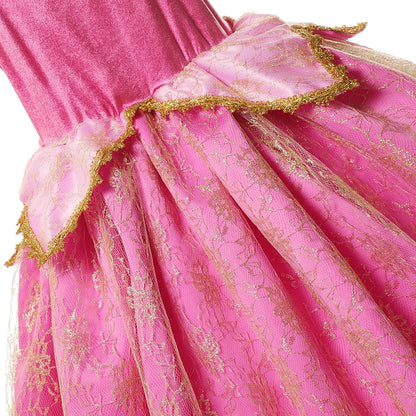 Girls Princess Dress Sleeping Beauty Aurora Cosplay Costume 2025 Kids Carnival Birthday Party Pink  Long Sleeve  Evening Dresses