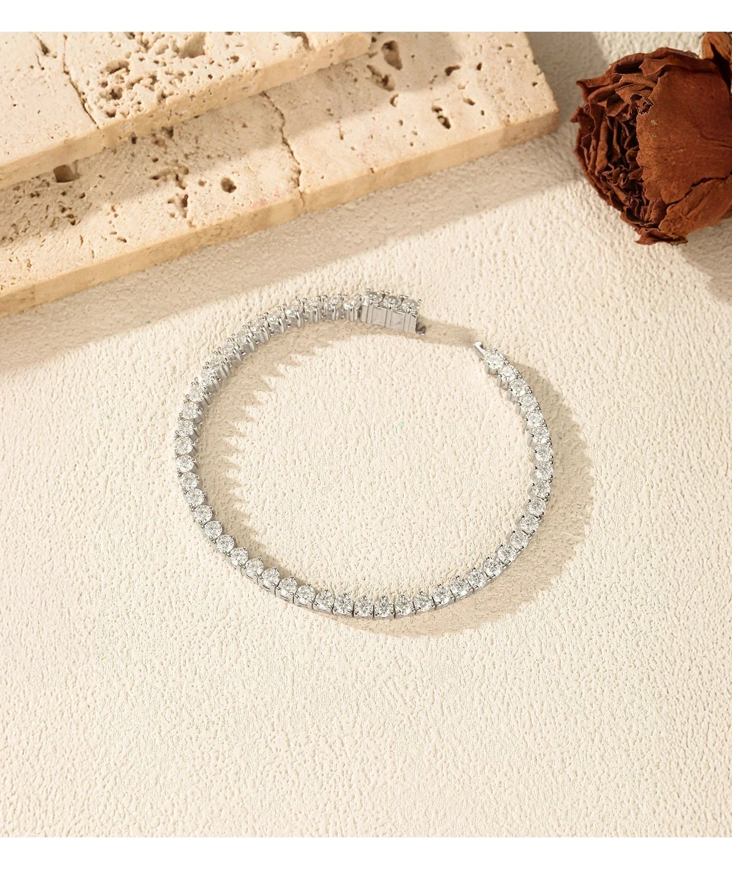 D VVS1 Round Moissanite Tennis Bracelet 3.0MM 925 Sterling Silver Tennis Stackable Bracelets for Women Men Jewelry Gifts