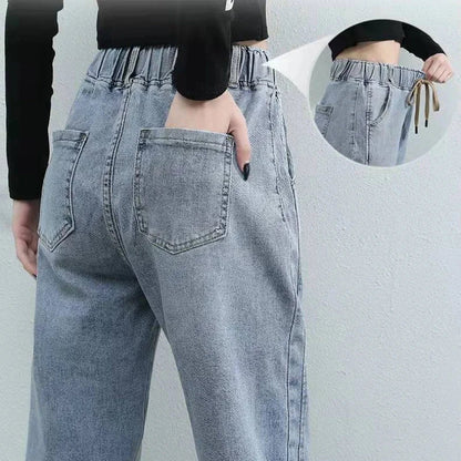 Cargo Jeans Women 2024 Spring and Autumn Korean Version of High Waist Pants Loose Slimming Straight Leg Bundle Haren Pants Tide