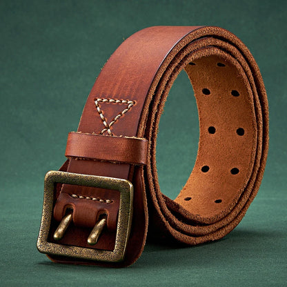 3.8CM Luxury Thick Real Genuine Leather Men Belt Double Buckle Belt Ceinture Leather Belt Men Jeans Trouser Belt Cowboy