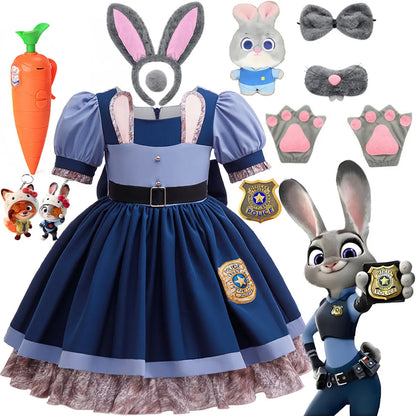 2026 Disney New Year Movie Zootopia 2 Adventures Judy Hopps Carnival Baby Girl Cosplay Judy Hopps Rabbit Officer Uniform Dress
