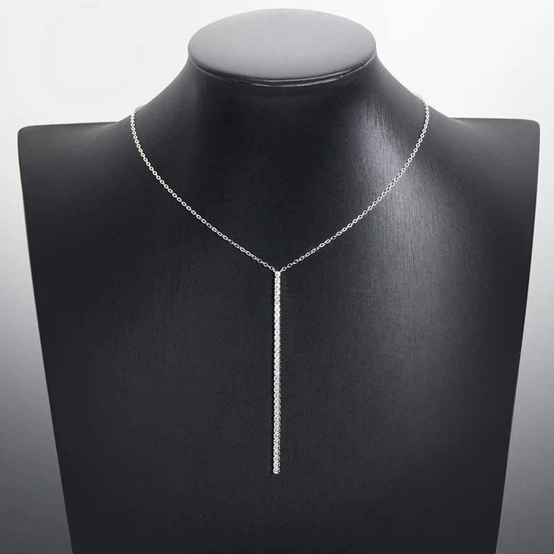 2mm Moissanite Necklaces for Women Long Bar Line Pendant Drop Y Chain Dainty Jewelry GRA s925 Sterling Silver Necklace