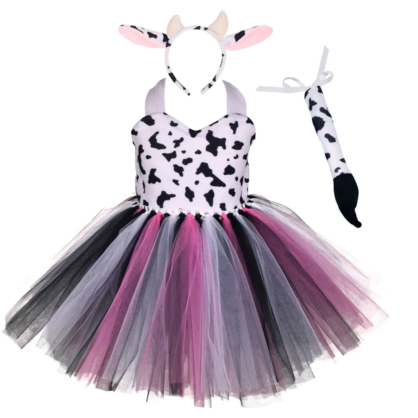 Baby Girls Halloween Animal Cosplay Costume Kids Forest Theme Giraffe Cows Tiger Leopard Zebra Print Tutu Dress Birthday Party