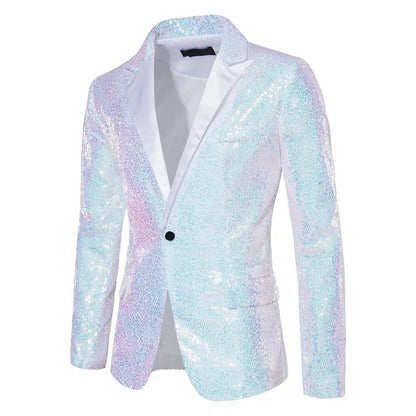 Shiny Gold Men Sequin Glitter Embellished Blazer Jacket, Nightclub Prom Suit Coats Mens Costume Homme Stage Clothes For Singers