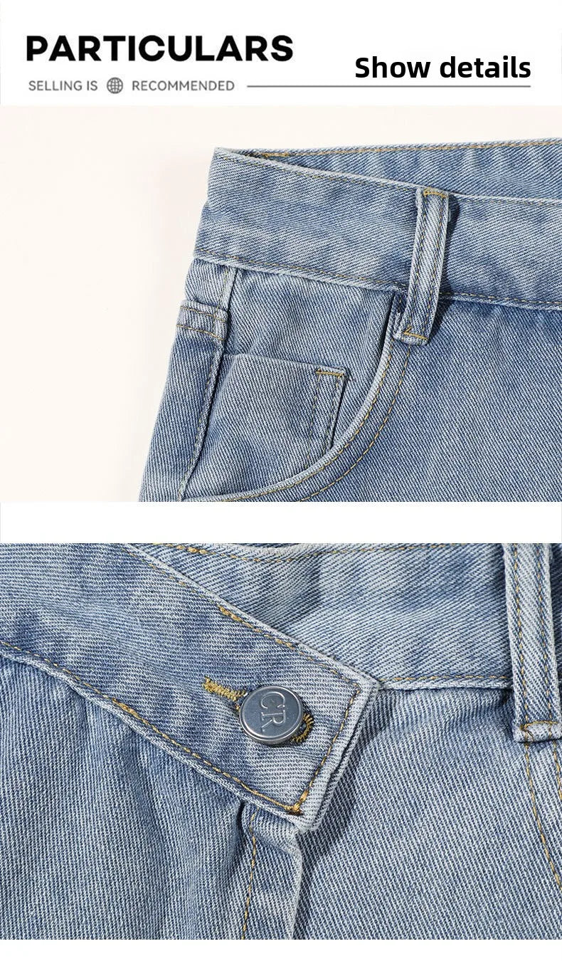 2026 Summer Women High Waist A-line Shorts Light Color Fake Two-piece Design Elegant Slimming Hot Girl Pants Denim Short Skirt