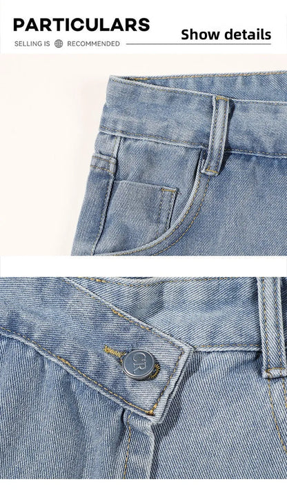 2026 Summer Women High Waist A-line Shorts Light Color Fake Two-piece Design Elegant Slimming Hot Girl Pants Denim Short Skirt