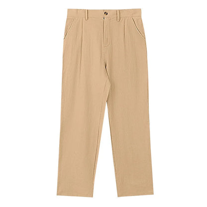 Amazon European and American Men's Linen Solid Color Casual Suit Pants New Fashion Beach Wide-Leg Trousers