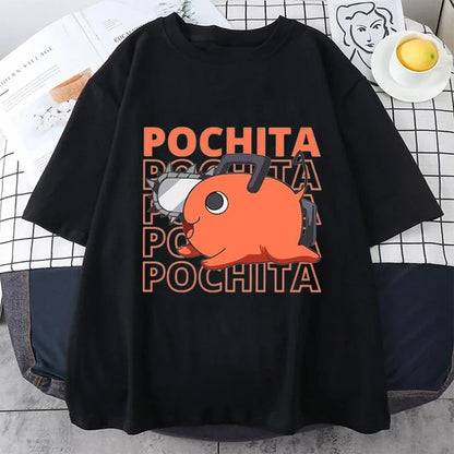 Anime T-Shirt Funny Pochita Graphic Printing Short Sleeve Summer Casual Round Neck Loose T-Shirt Top
