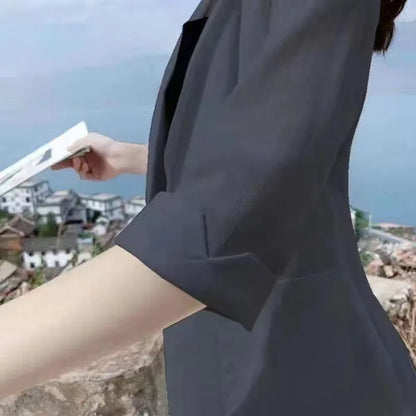 Linen Small Blazer For Women, Thin  Summer Suit, Korean Version, Sun Protection, Casual British Style, White And Black