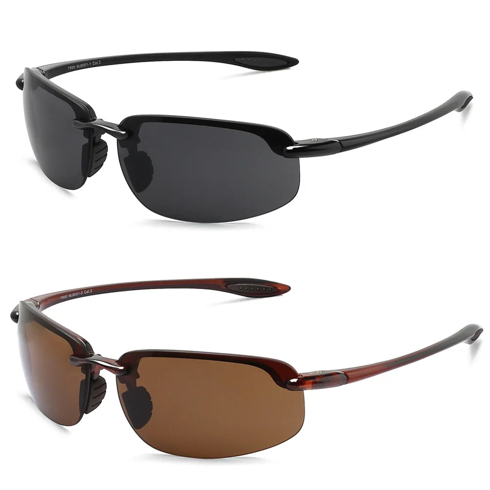 2Pack Polarized Sports Sunglasses for Men Women TR90 Lightweight Rimless Frame UV400 Running Fishing Driving 801
