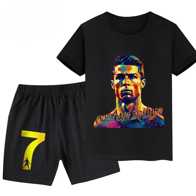 Summer Ronaldo Printed Children's Set Short-sleeved Shorts Suit Sports Kid T-shirt 2-piece Set Street Fashion Boys Baby Clothing